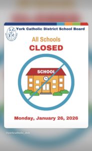 SCHOOL CLOSED – Mon. Jan.26, 2026
